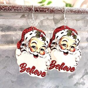 Classic santa Clause Wood Drop Earrings